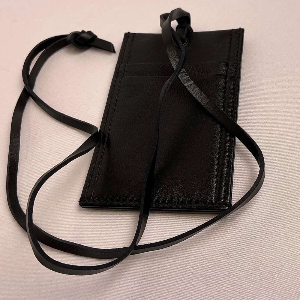 Alexander McQueen Black Leather Card Holder with Strap Lanyard New